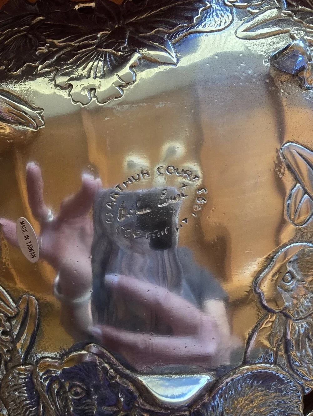 Vintage 1990s New Arthur Court Pewter Rabbit Theme Bowl, Coaster & Candle Snuff